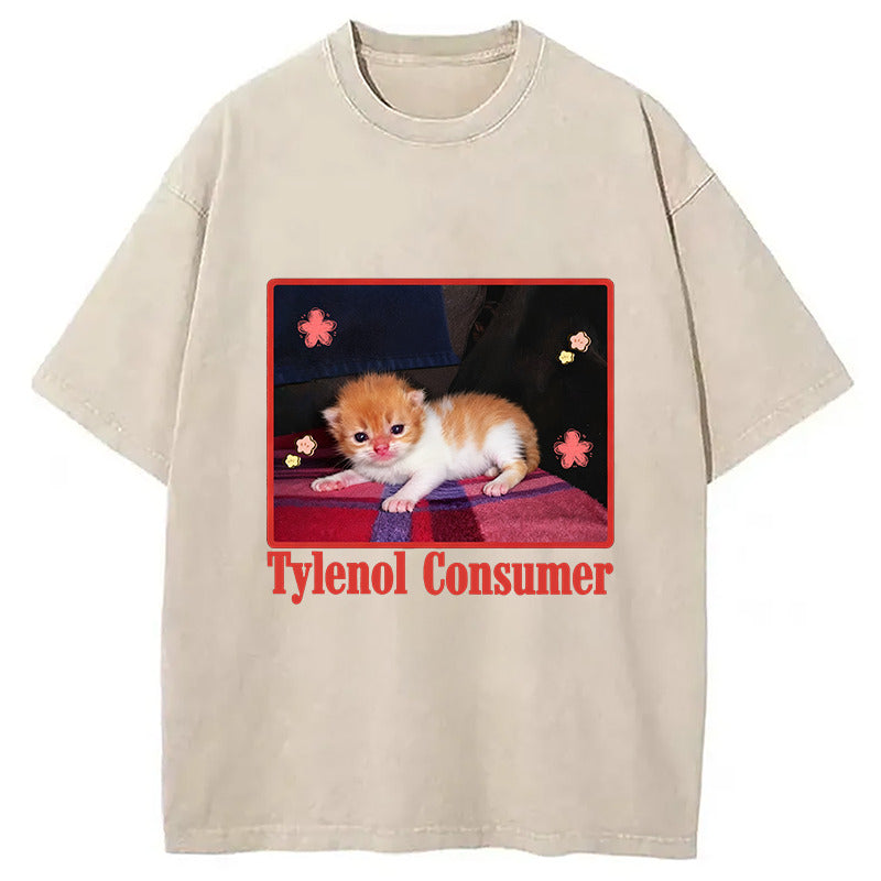 Tylenol Cat Meme Washed T-Shirt Unique Aesthetic Fashion Tee Gifts For Her - Gypsysystersgift