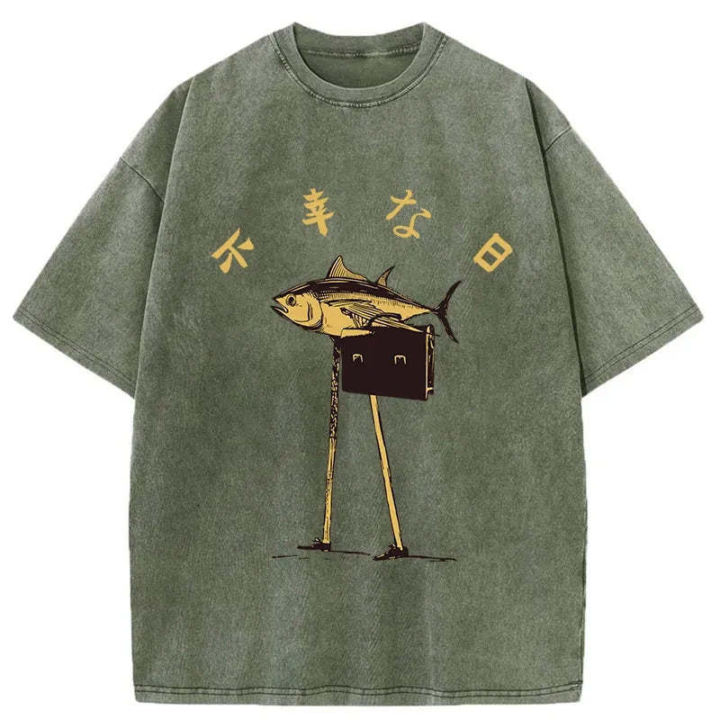 Unlucky Fish Japanese Washed T-Shirt Soft Comfortable Daily T Shirt Gifts For Best Friend - Gypsysystersgift
