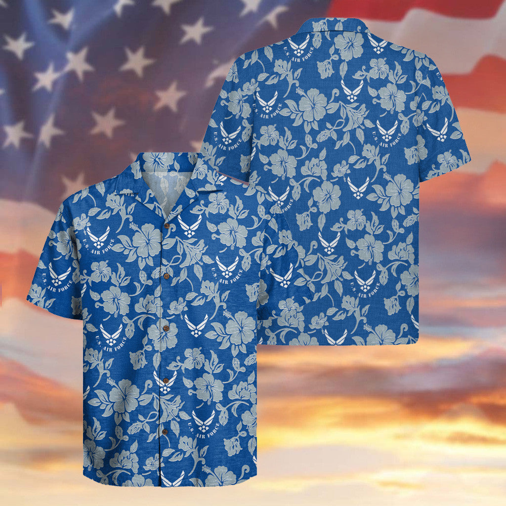 US Air Force Veteran Hawaiian Shirt Hibiscus Aloha Shirt Proud Veteran Gifts For Him - Famerry