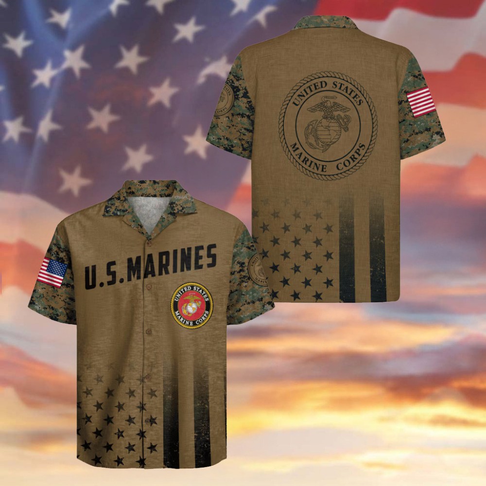 US Marines 250 Years Of Service Hawaiian Shirt USA Flag Camo Clothes Memorial Gifts For Him - Famerry