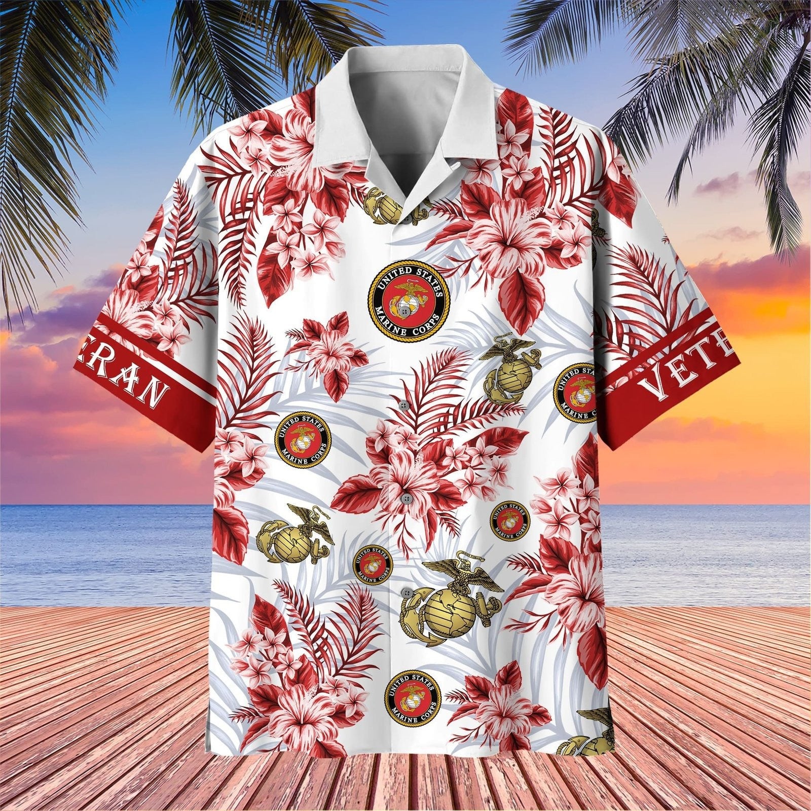 U.S Marines Veteran Hawaiian Shirt Hibiscus USMC Aloha Shirt Gift Ideas Gifts For Him - Famerry
