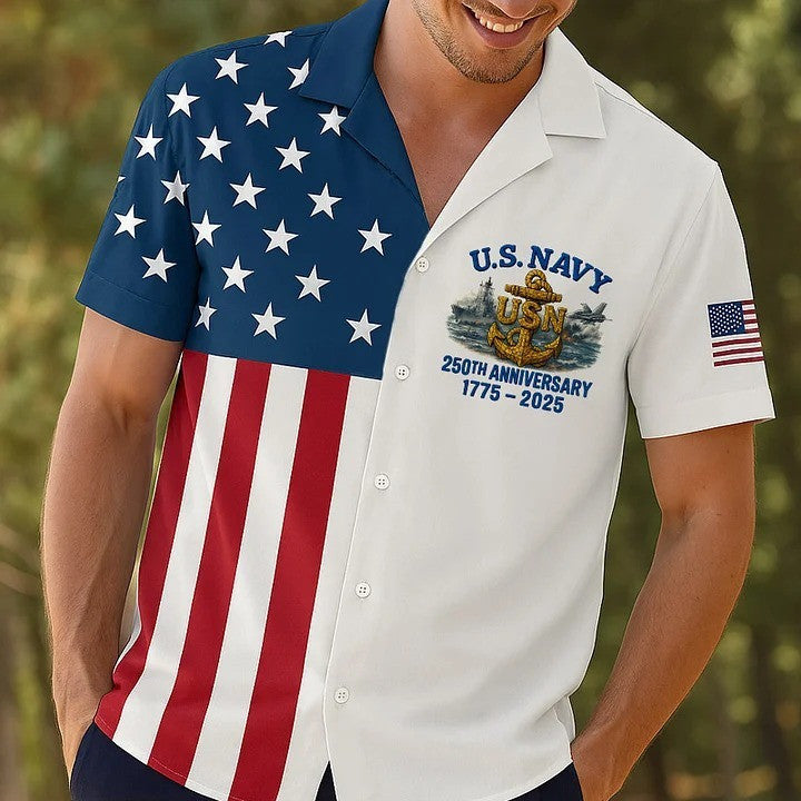 U.S. Navy 250th Anniversary Button Up Shirt USN Merch Gifts For Patriots - Famerry