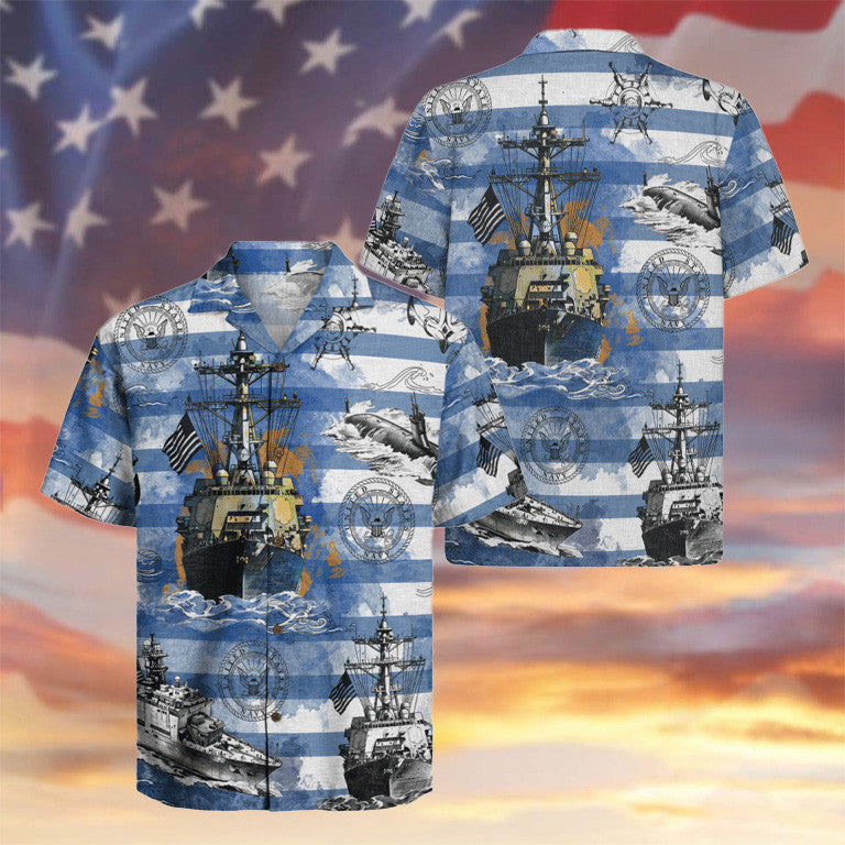US Navy Hawaiian Shirt 250 Years Battleship And Submarine Apparel Navy Gifts For Him - Famerry