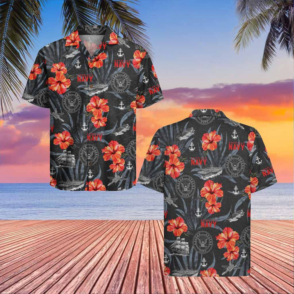 US Navy Hawaiian Shirt Hibiscus Aloha Shirt Present Ideas For Veterans Day - Famerry