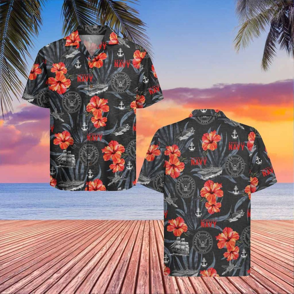 US Navy Hawaiian Shirt Hibiscus Aloha Shirt Present Ideas For Veterans Day - Gypsy Systers