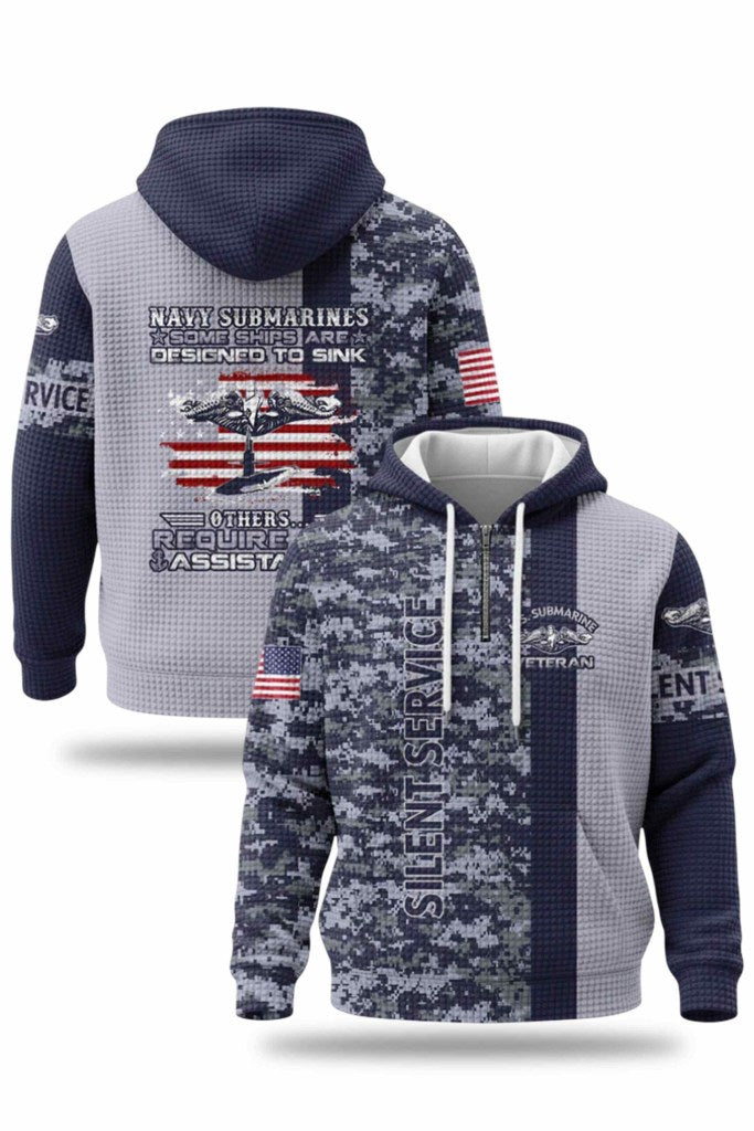 Us Submarine Veteran Silent Service Navy Submarines Waffle Hoodie Gifts For Him - Gypsysystersgift