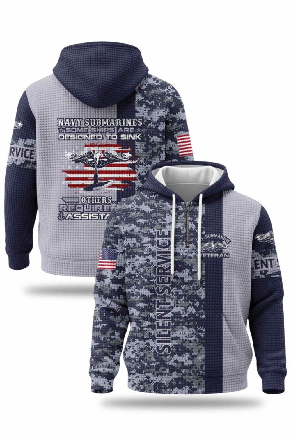 Us Submarine Veteran Silent Service Navy Submarines Waffle Hoodie Gifts For Him - Gypsysystersgift