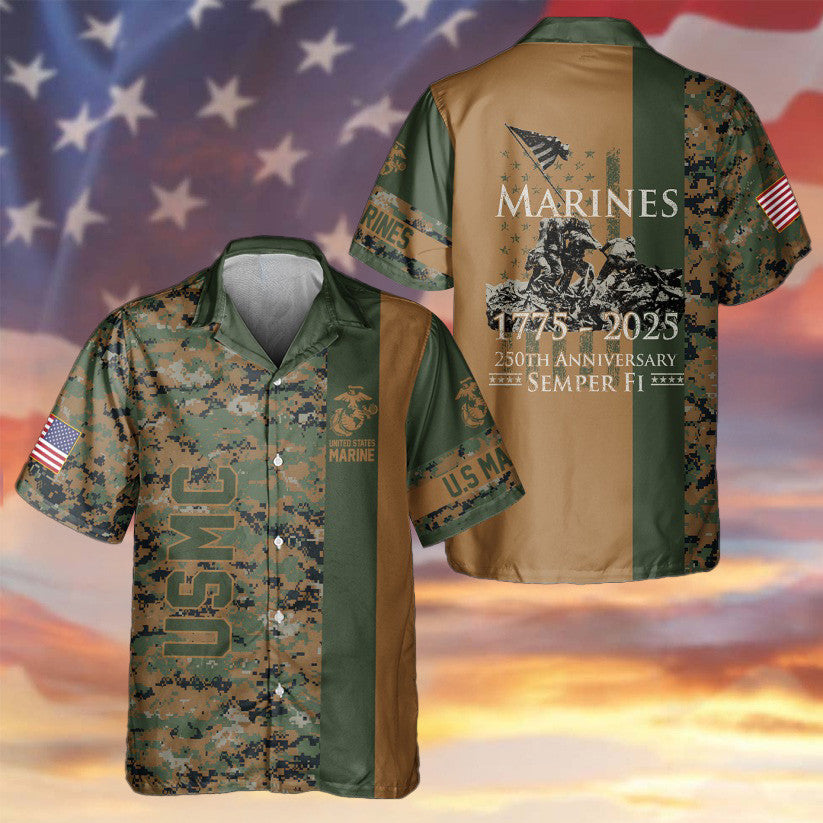 USMC 250th Anniversary Hawaiian Shirt Semper Fi Aloha Shirt Marine Corp Apparel Gift For Him - Famerry