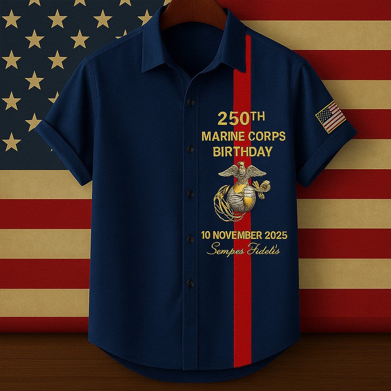 USMC Button Up Shirt 250th Marine Corps Birthday 10 November 2025 Patriotic Clothing Gifts - Famerry