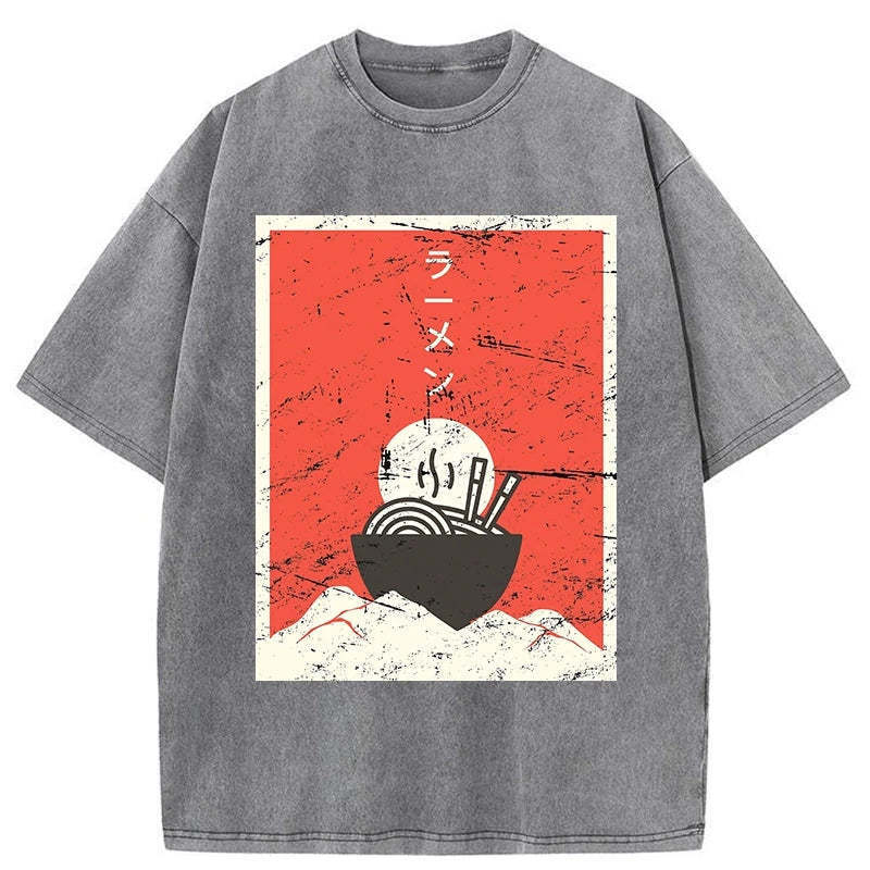 Vintage Japanese Anime Ramen Washed T-Shirt Minimal Retro Graphic Clothing Gifts For Brother - Gypsysystersgift