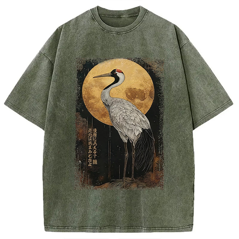 Vintage Japanese Crane Kanji Washed T-Shirt Everyday Comfort Graphic Shirt Gifts For Him - Gypsysystersgift