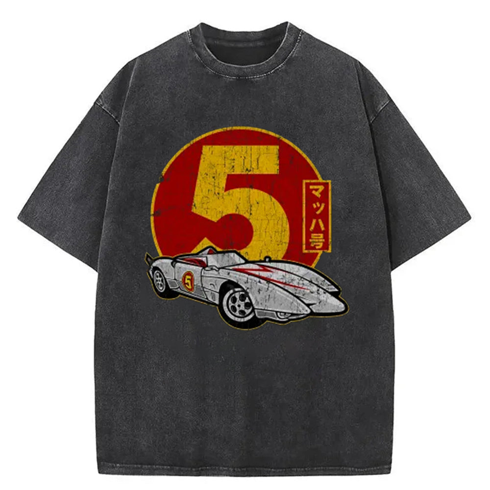 Vintage Mach Five Speed Racer Washed T-Shirt Unique Aesthetic Fashion Tee Gifts For Him - Gypsysystersgift
