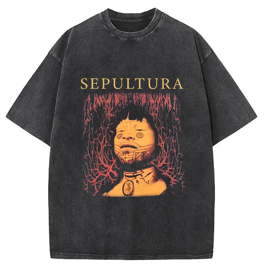 Vintage Sepultura Roots Metal Band Washed T-Shirt Retro Streetwear Graphic Top Gifts For Her - Gypsysystersgift