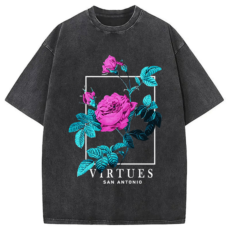 Virtues Flower Washed T-Shirt Soft Comfortable Daily T Shirt Gifts For Him - Gypsysystersgift