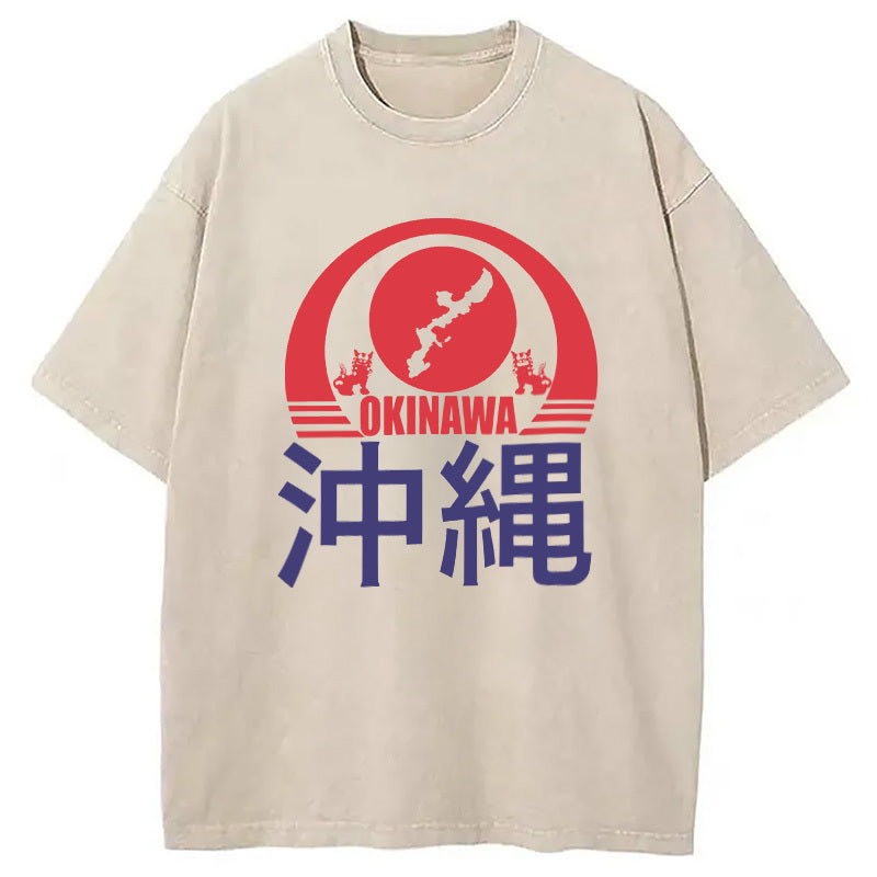 Visit Okinawa Japanese Vintage Washed T-Shirt Soft Comfortable Daily T Shirt Gifts For Him - Gypsysystersgift