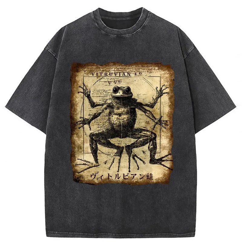 Vitruvian Frog Washed T-Shirt Funny Quote Unisex Shirt Gifts For Best Friend - Gypsysystersgift