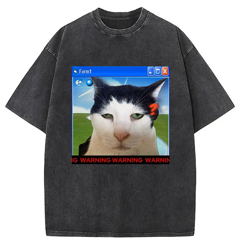 Warning Cat Washed T-Shirt Trendy Aesthetic Graphic Apparel Gifts For Him - Gypsysystersgift