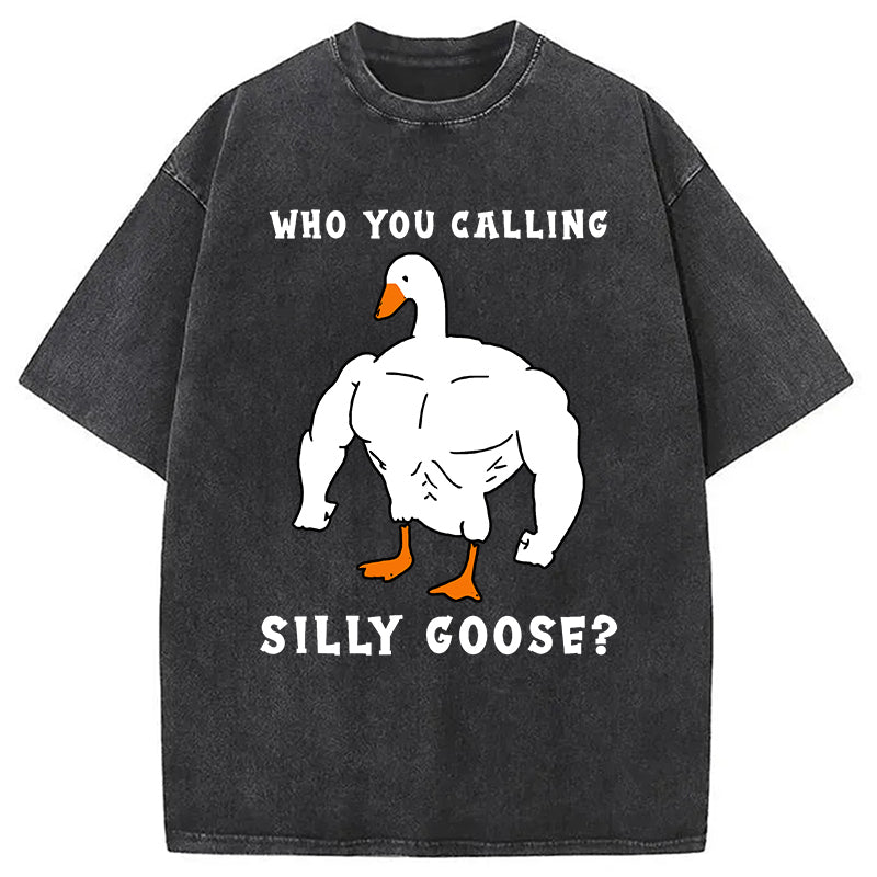 Who You Calling Silly Goose Funny Gym Meme Washed T-Shirt Trendy Everyday Casual Outfit Gifts For Her - Gypsysystersgift