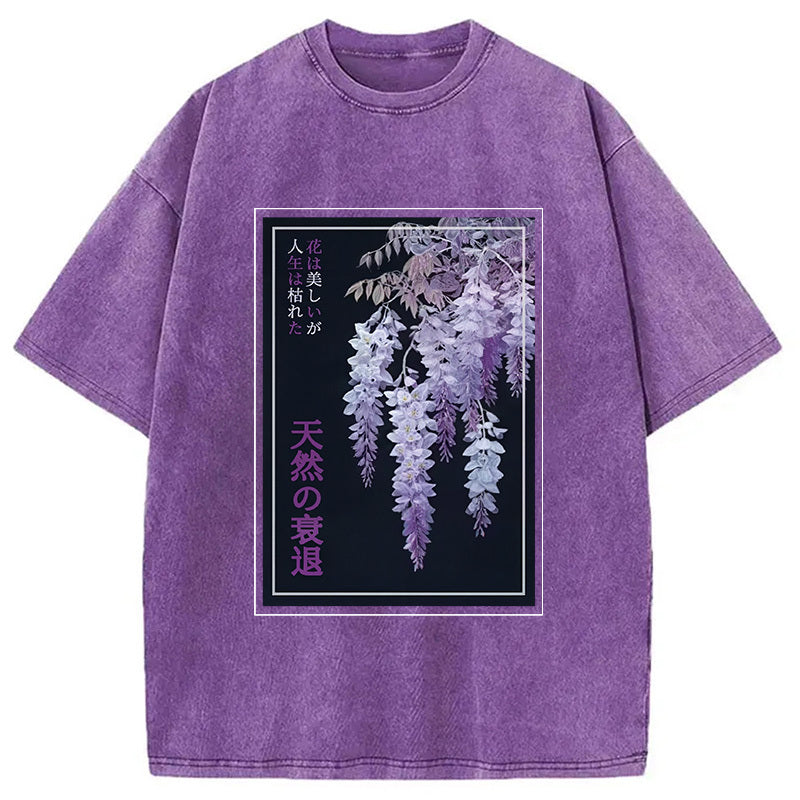Wisteria Jpanese Flowers Poster Washed T-Shirt Minimal Retro Graphic Clothing Gifts For Him - Gypsysystersgift