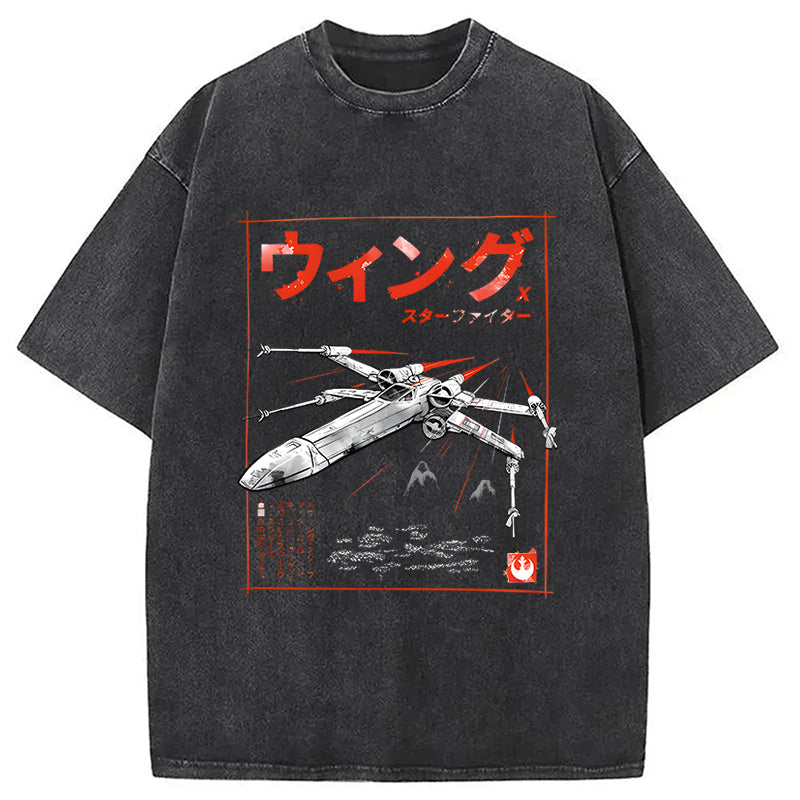 X-wing Fighter Japanese Washed T-Shirt Unisex Streetwear Graphic Style Gifts For Her - Gypsysystersgift