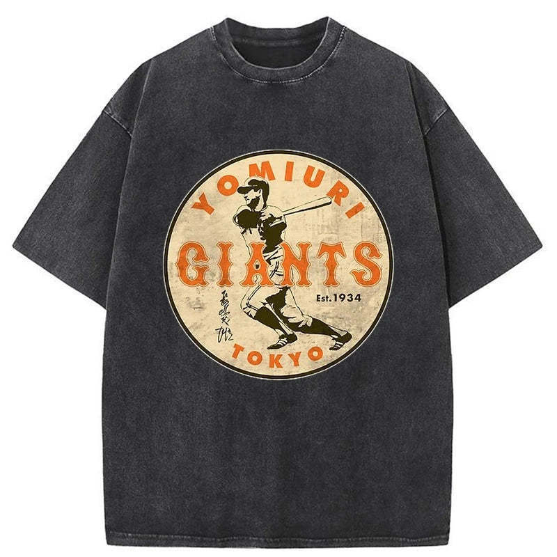 Yomiuri Giants Shigeru Nagashima Washed T-Shirt Minimal Retro Graphic Clothing Gifts For Her - Gypsysystersgift