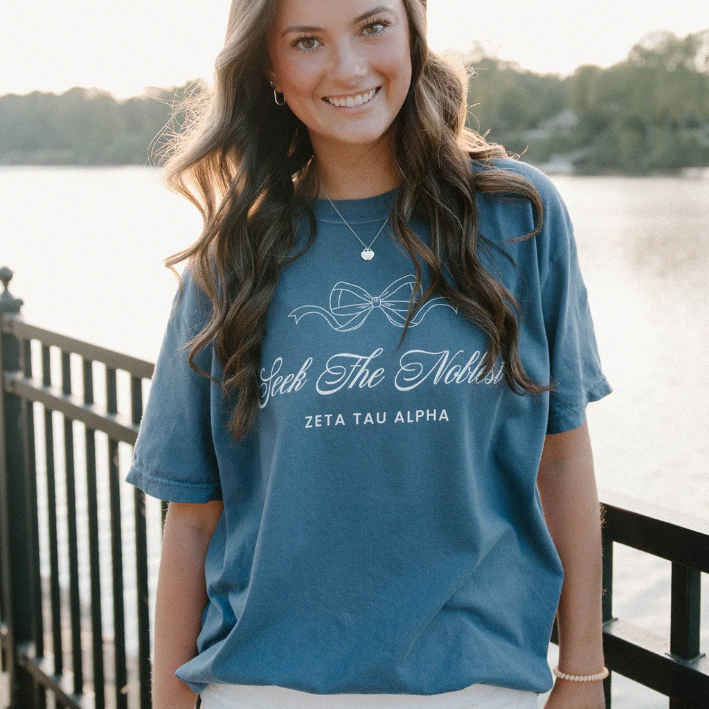 Zeta Tau Alpha Merch Bow T-Shirt Seek The Noblest Shirt Gifts For Her - GypsysystersGift