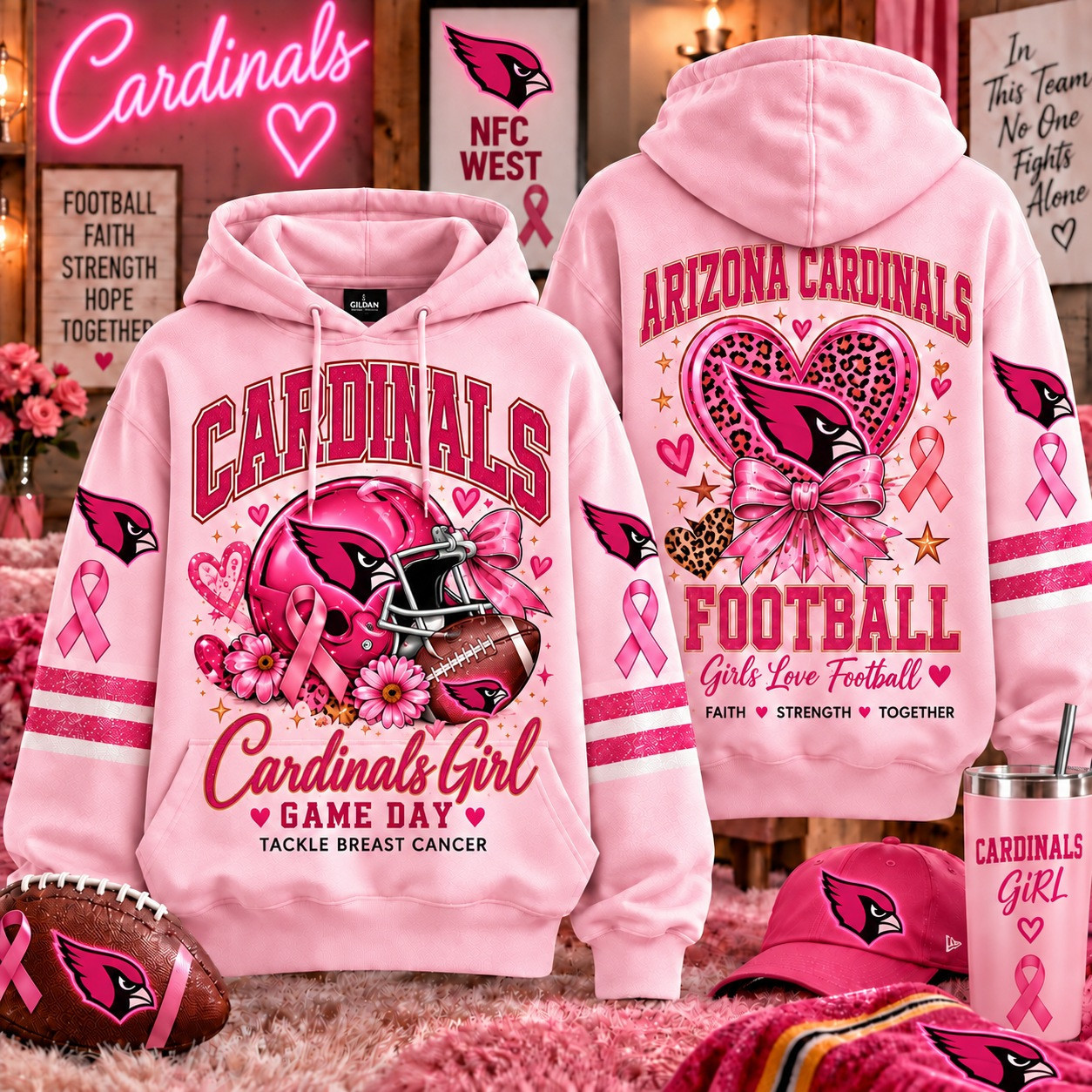 Arizona Football x Breast Cancer Awareness Hoodie Pink Out Breast Cancer Clothing Great Gifts - Gypsysystersgift