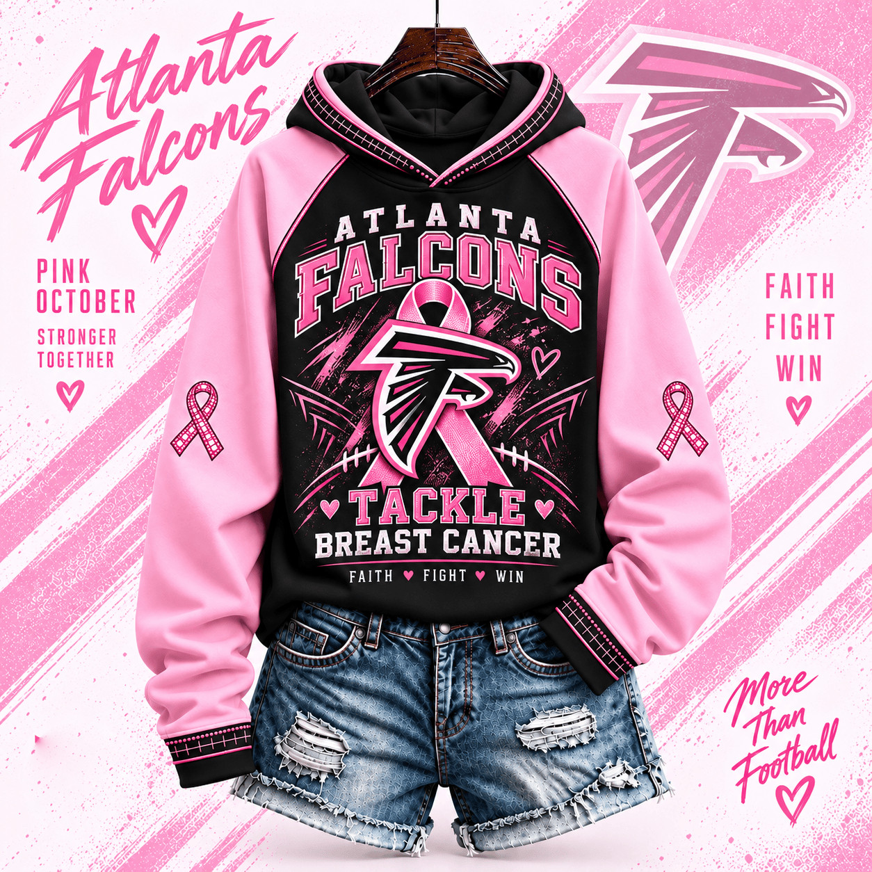 Atlanta Football x Breast Cancer Awareness Hoodie October We Wear Pink Clothes Gift Inspiration - Gypsysystersgift