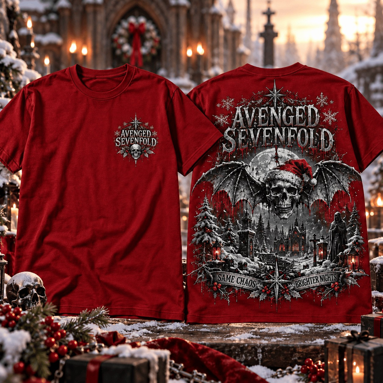Avenged Sevenfold Christmas Merch T-Shirt Holiday Rock Music Tee Gift For Wife - Gypsysystersgift