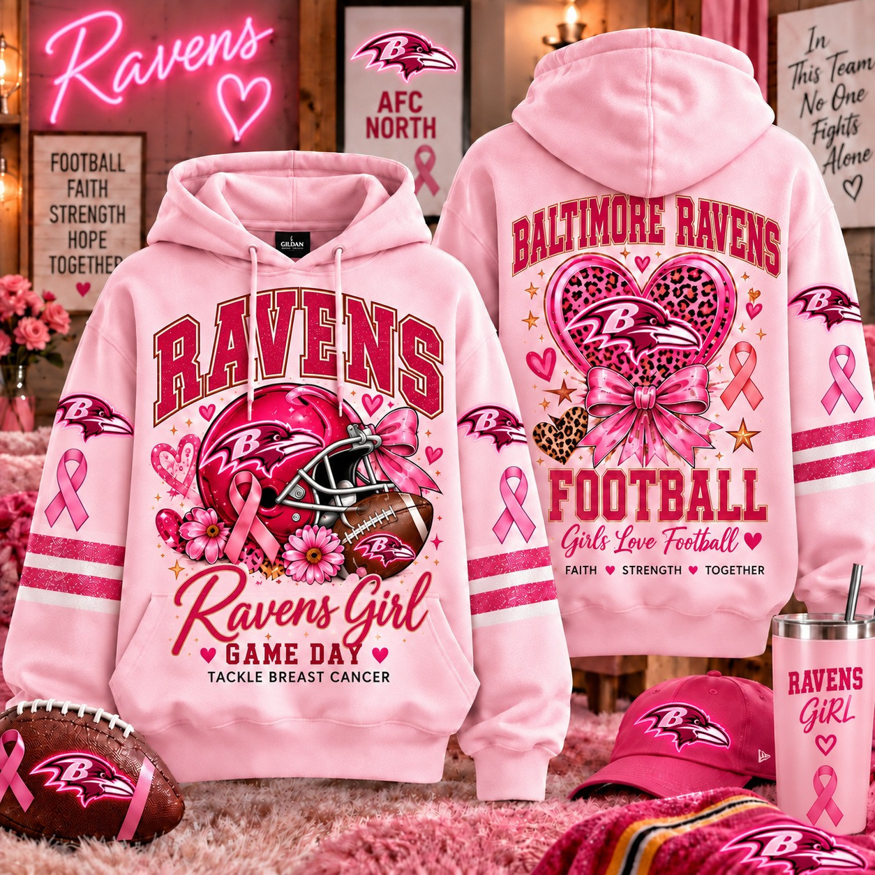 Baltimore Football x Breast Cancer Awareness Hoodie October We Wear Pink Clothing Gift For Wife - Gypsysystersgift
