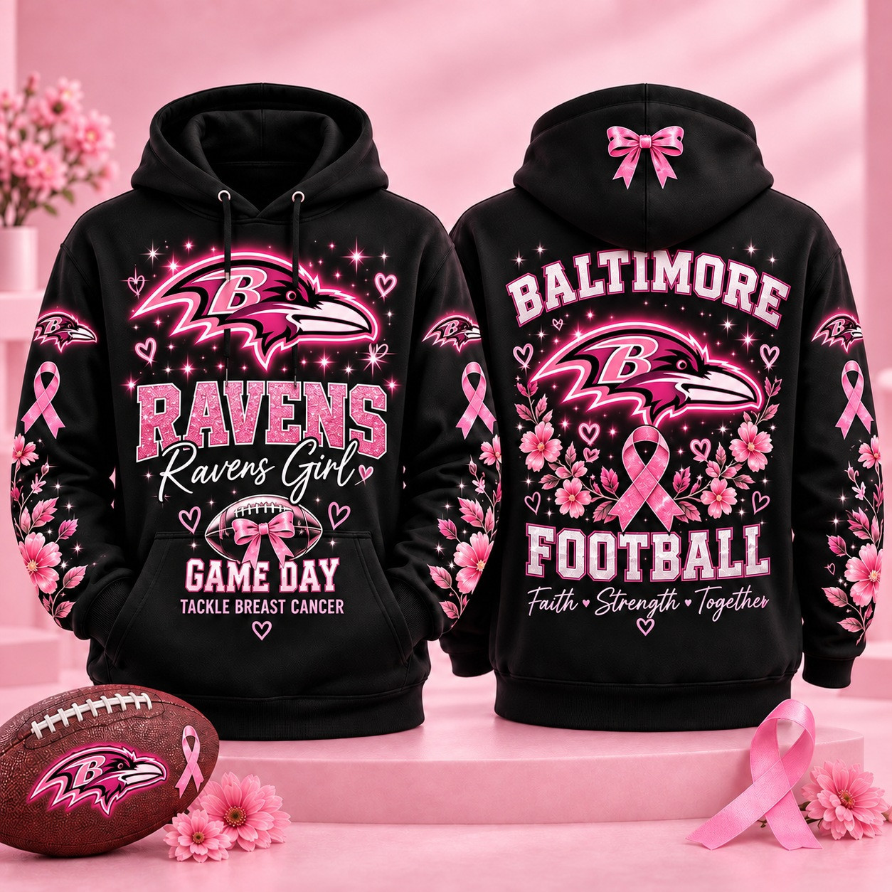 Baltimore Football x Breast Cancer Awareness Hoodie Pink Out Breast Cancer Clothes Gift Ideas - Gypsysystersgift