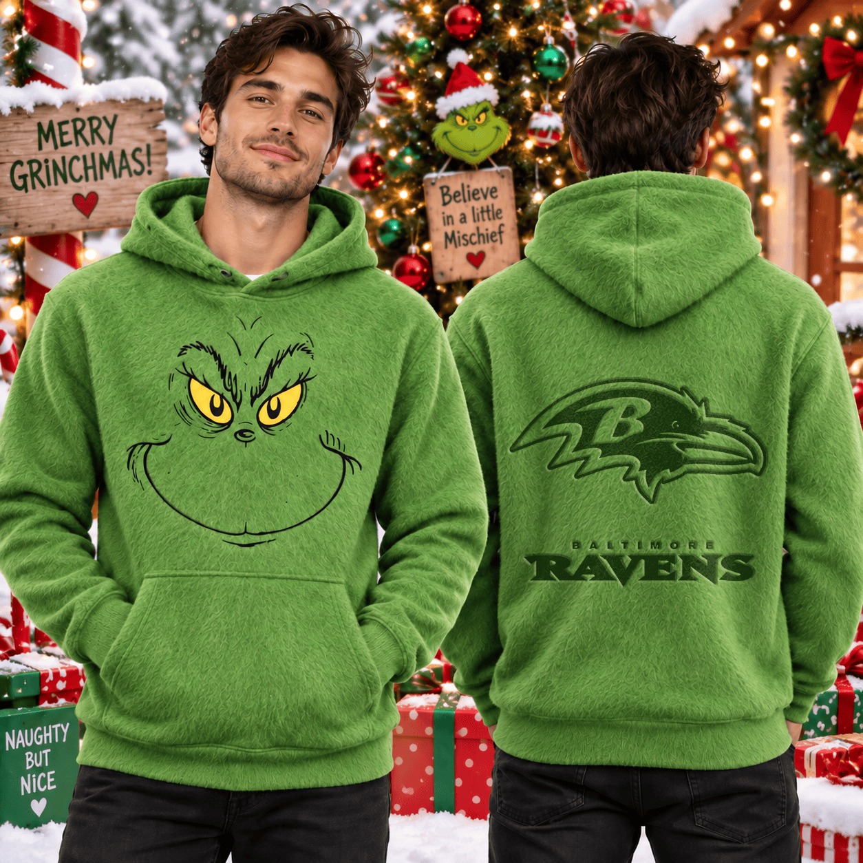 Baltimore Football x Grinch Christmas Hoodie Ravens Game Day Apparel Gift For Brother - Gypsysystersgift