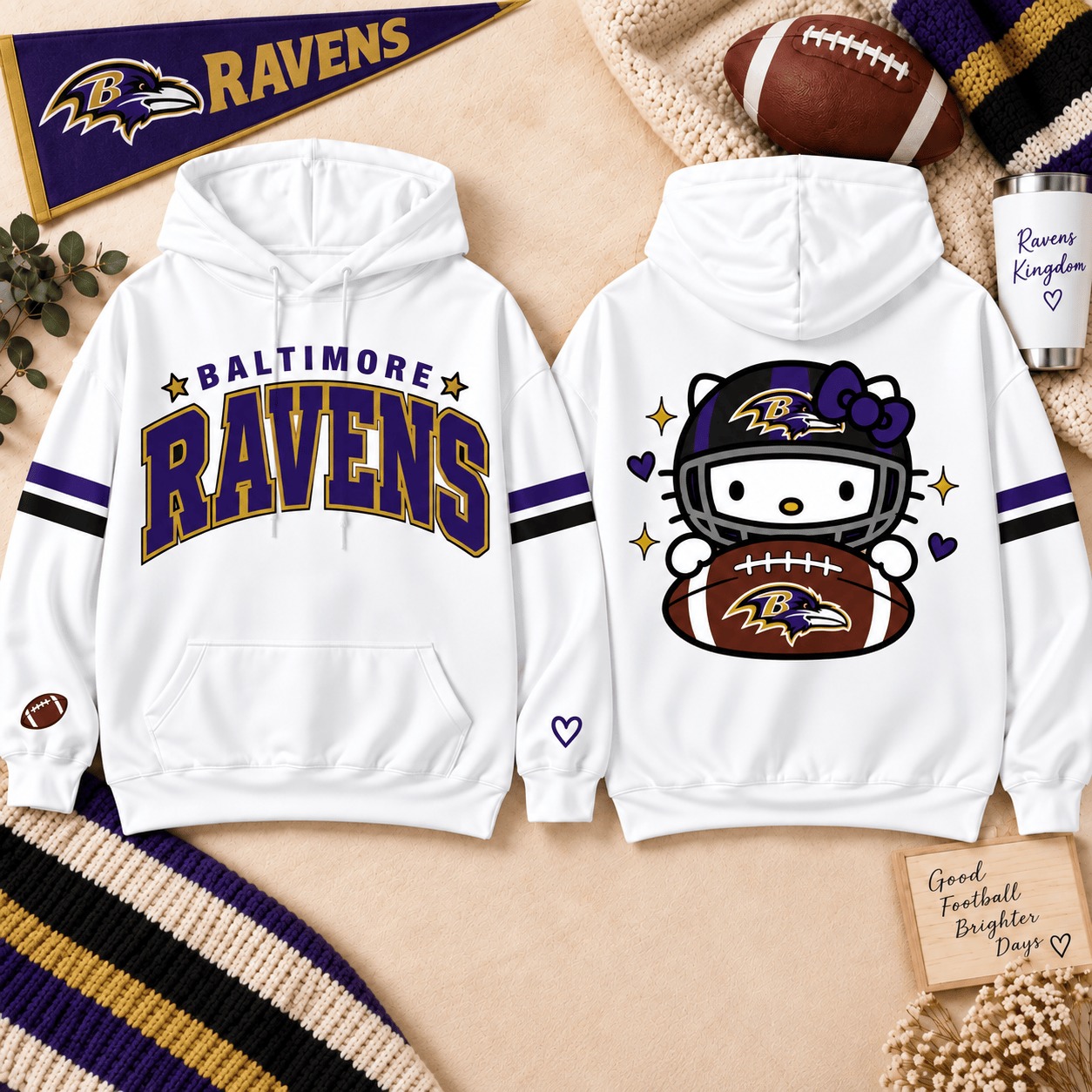 Baltimore Ravens Cute Hello Kitty Hoodie Baltimore Ravens Gear Gift For Boyfriend - Gypsysystersgift