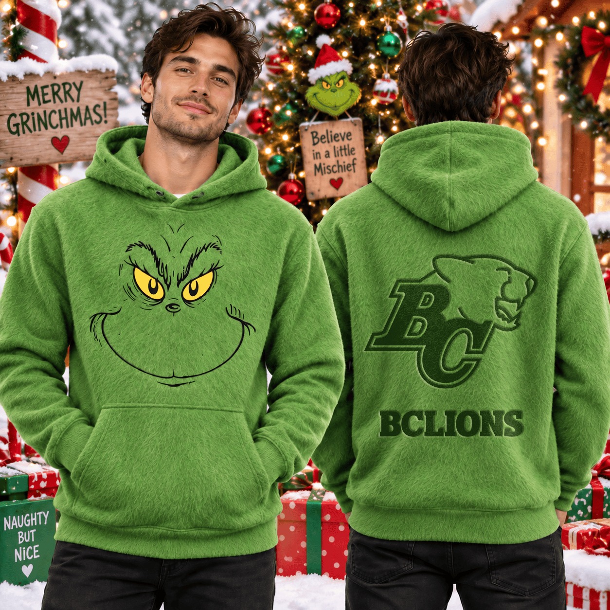 BC Football x Grinch Christmas Hoodie Lions Football Game Day Clothes Gift For Friend - Gypsysystersgift