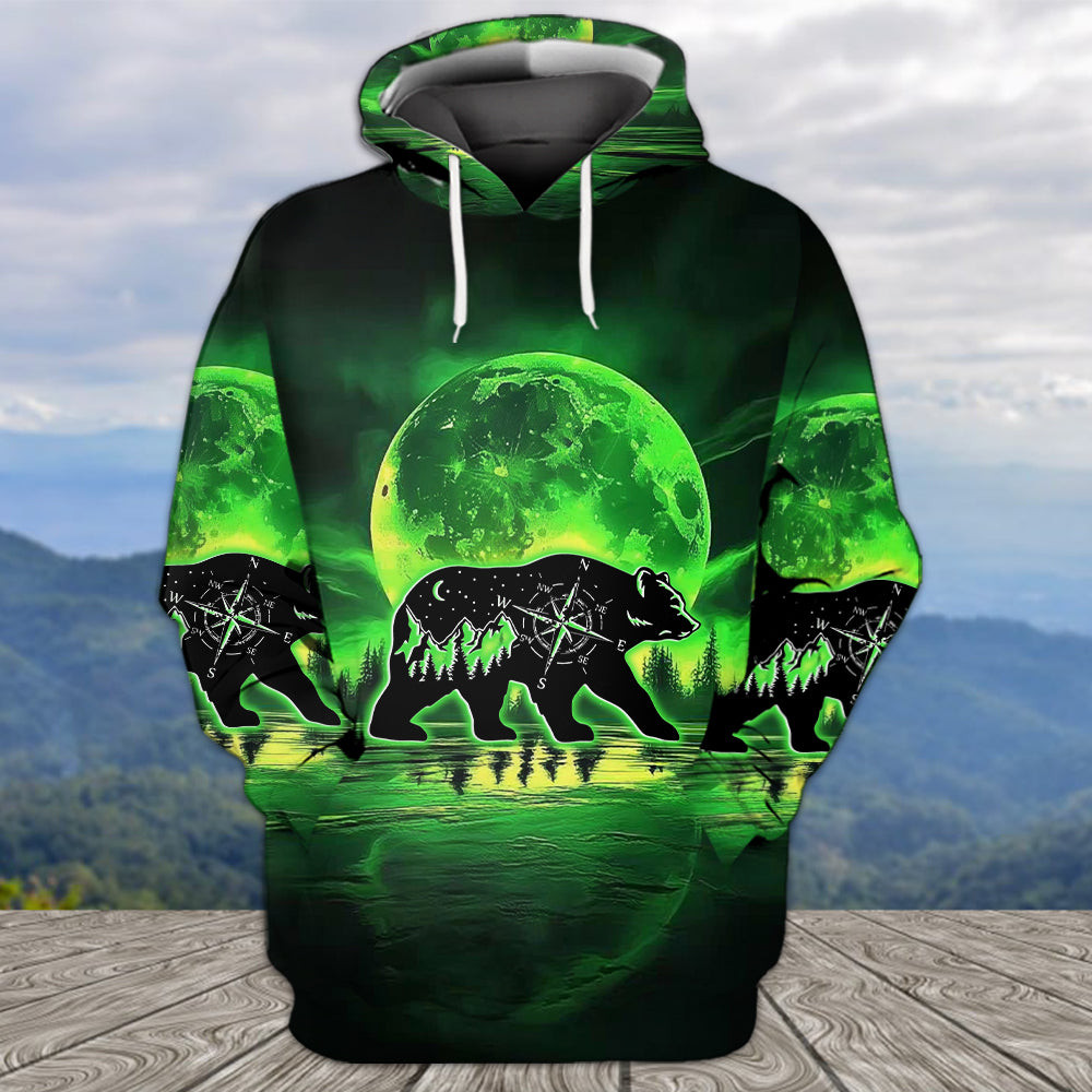 Bear Green Moonlit Hoodie Wildlife Adventure Hoodie Gifts For Nature Lovers - Gypsysystersgift