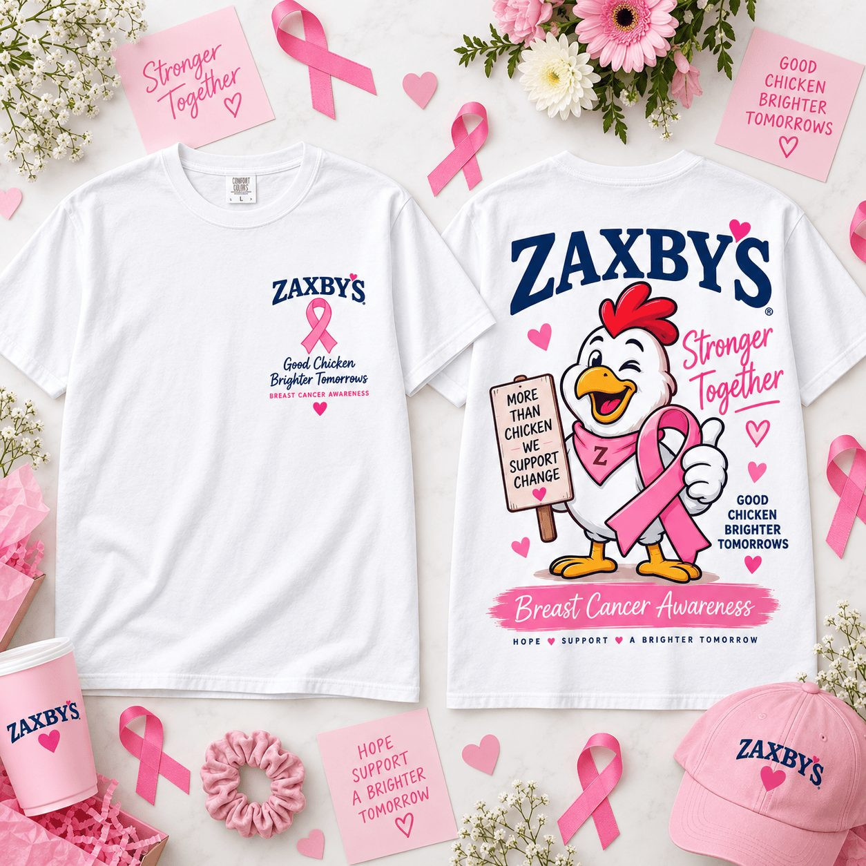 Zaxby's x Breast Cancer Awareness T-Shirt Zaxby's Pink Ribbon Clothes Gift For Wife - Gypsysystersgift
