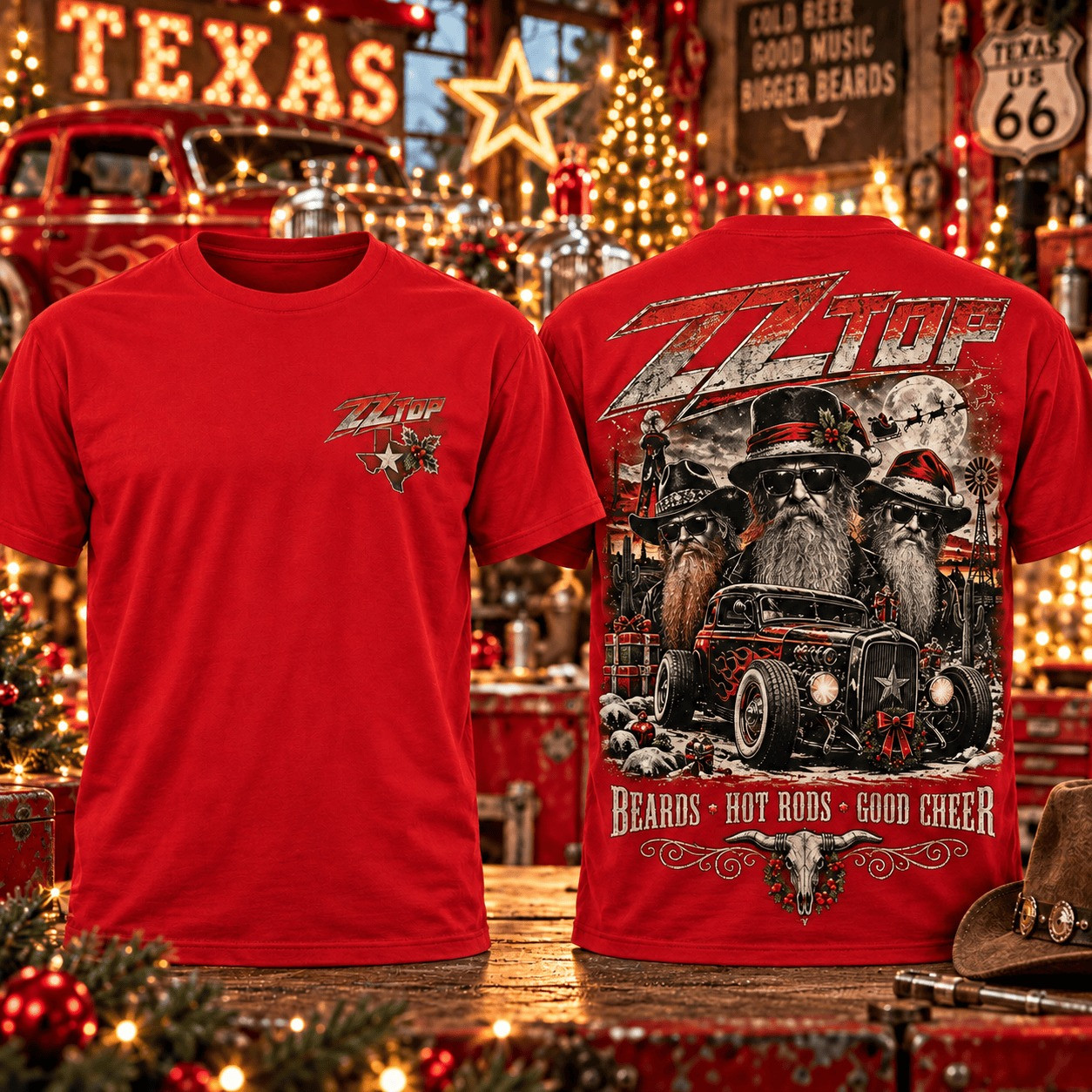 ZZ Top Christmas Merch T-Shirt Beards Hot Rods Good Cheer Clothing Gift For Boyfriend - Gypsysystersgift